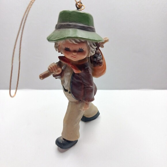 Bradford 1980s Vintage Christmas Ornaments Hobo Child with Bunny in Knapsack - Picture 1 of 5
